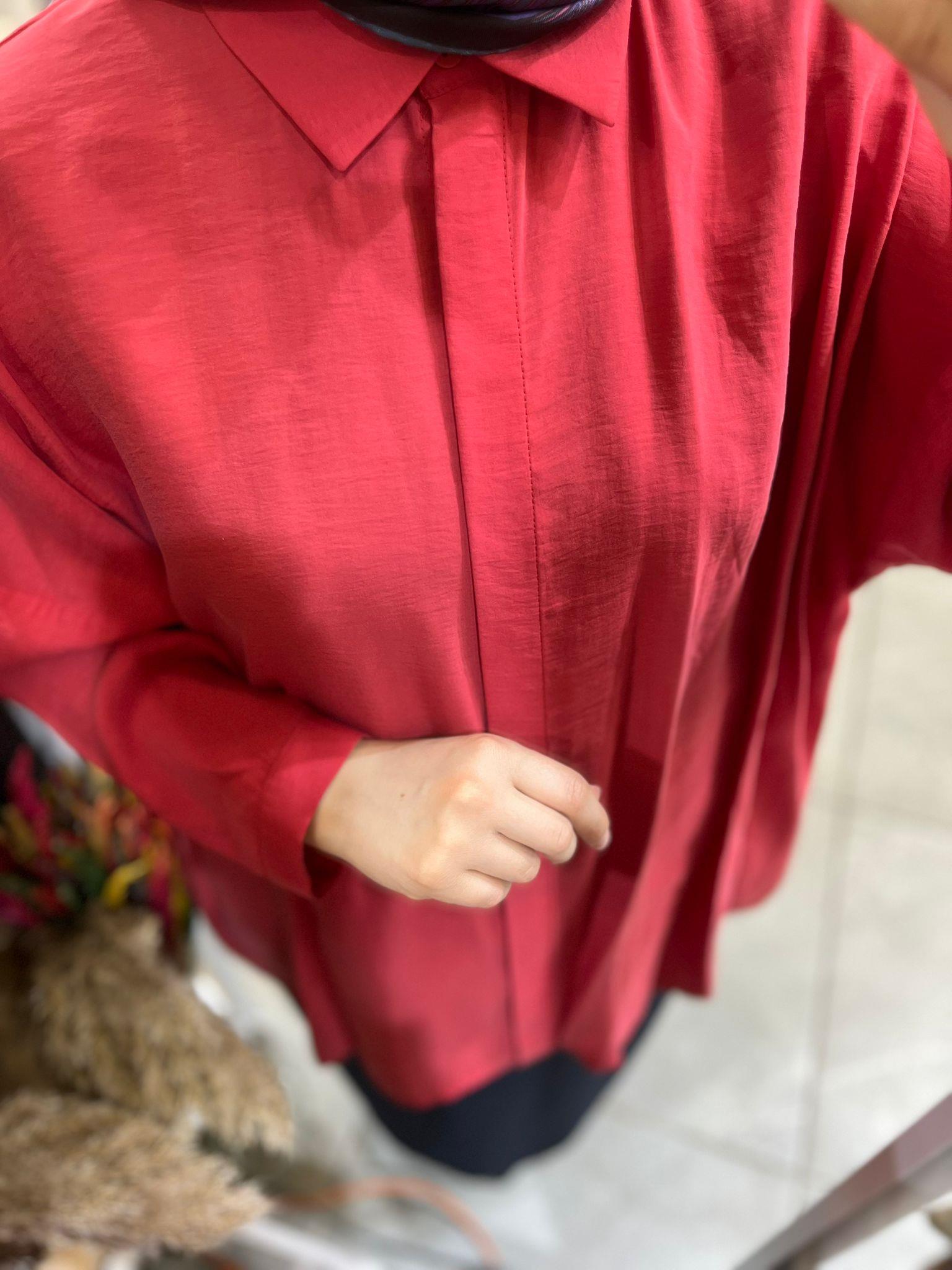 Nuss 3001 Oversize Düğmeli Gömlek Kırmızı