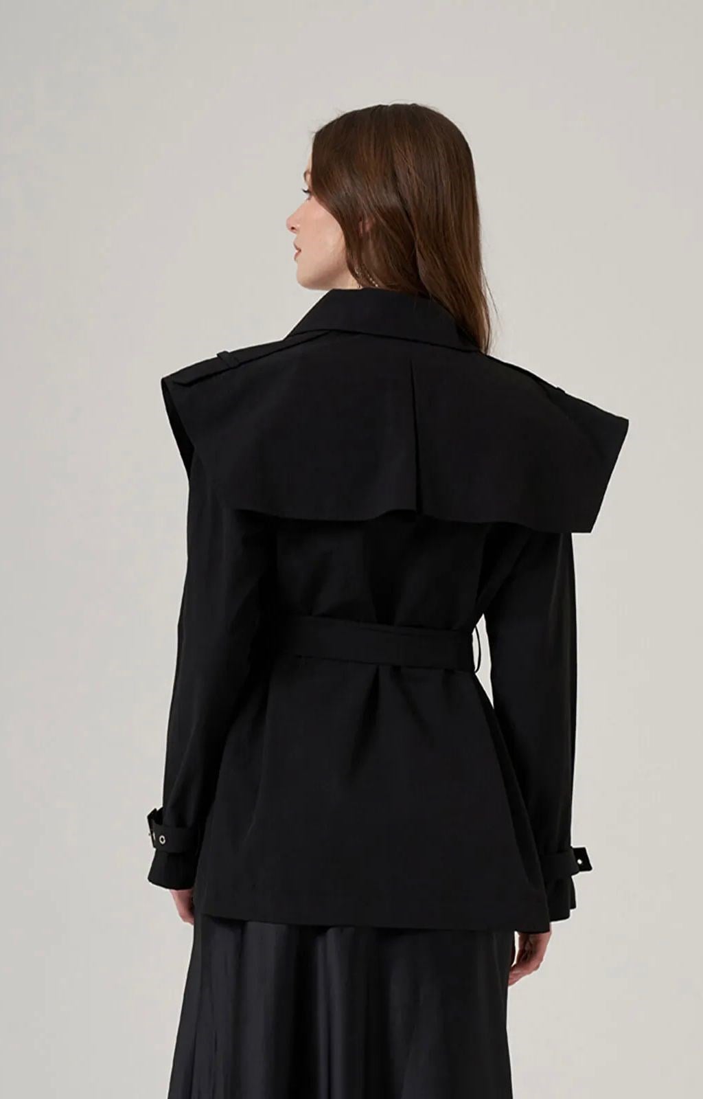 Nuss 6042 Kuşak Detaylı Kap Ceket Siyah