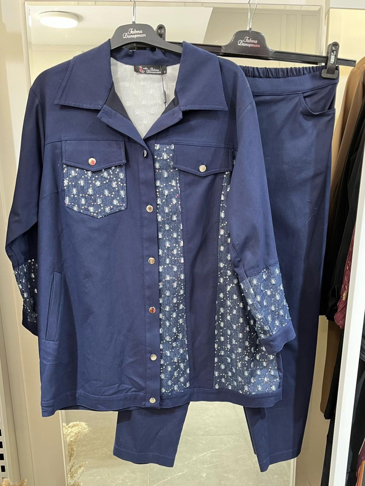 Fatma Danışman Garnili Ganvas Takım Lacivert 5308