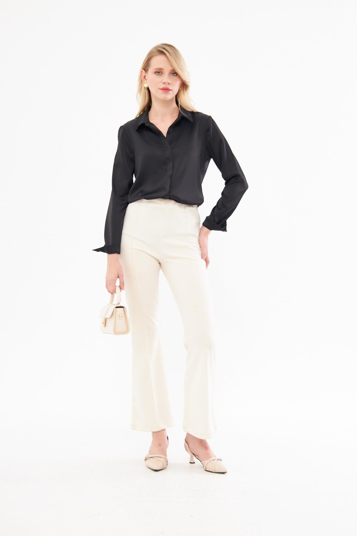 Lovelf Klasik Saten Gömlek Siyah