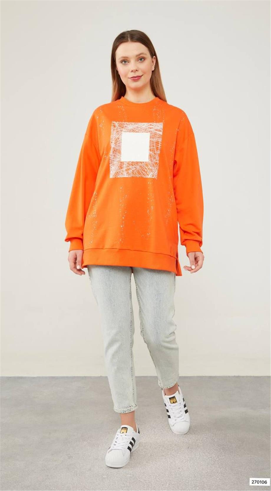 Pırıltılı Sweat Oranj Levidor