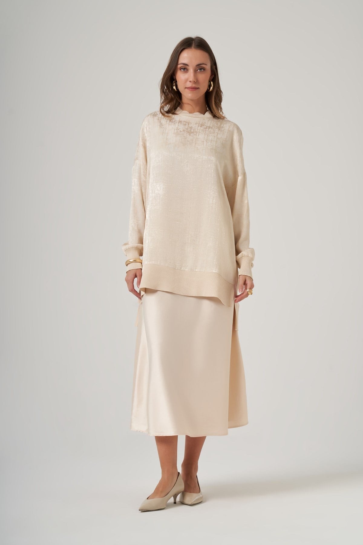 Nuss 3013 Jakar Detay Tunik Krem