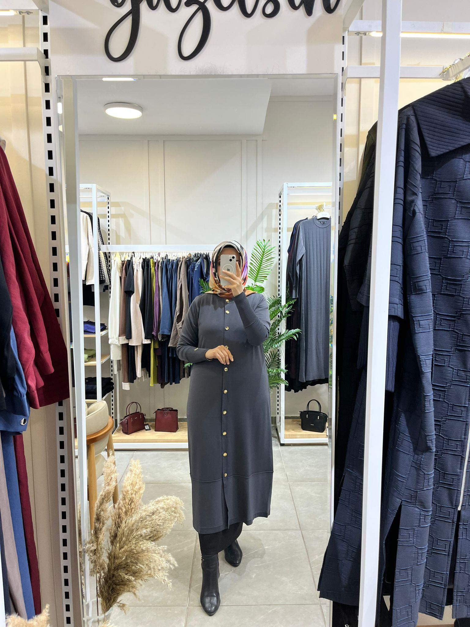 Missa Rayon Soğuk İp Balon Hırka Antrasit