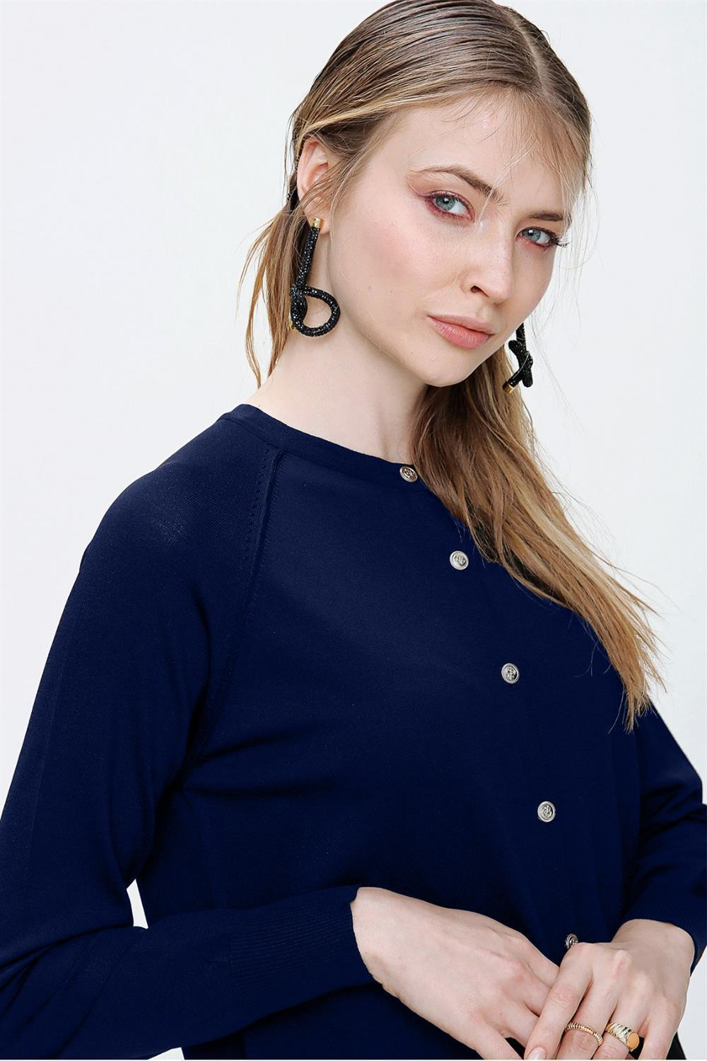 Nuss Önden Düğmeli Triko Hırka 300 Lacivert