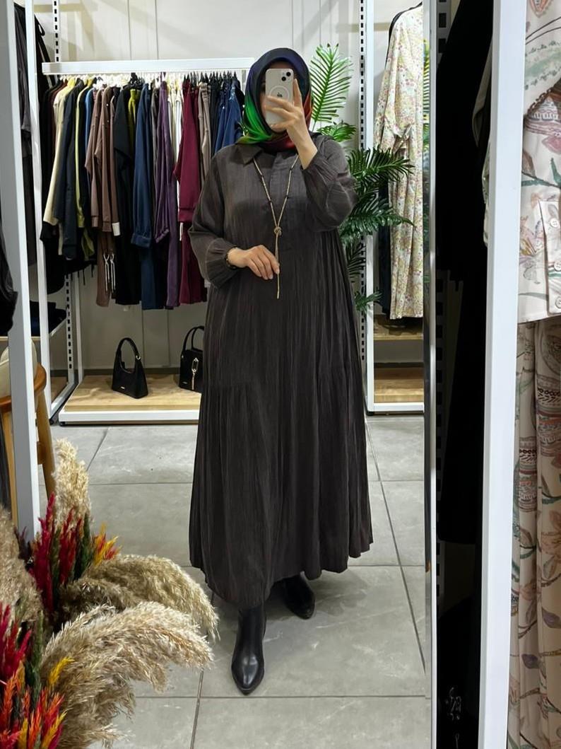 LissMore 5793 Kolye Detay Kırışık Elbise Bordo