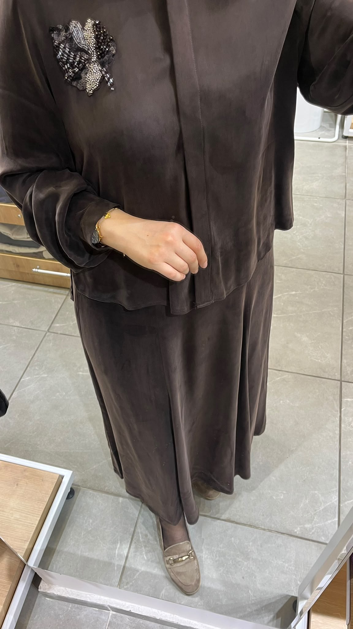Nuss 1084 Boncuk İşlemeli Etekli Takım Kahve