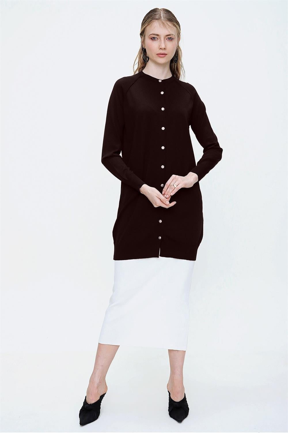 Nuss Önden Düğmeli Triko Hırka 300 Kahve