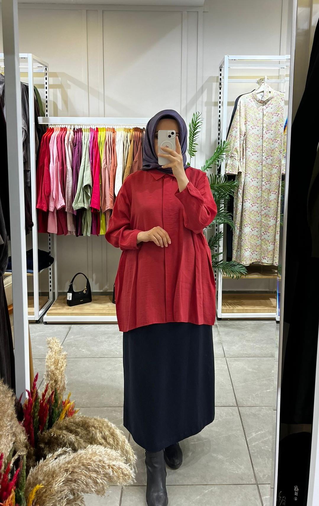 Nuss 3001 Oversize Düğmeli Gömlek Kırmızı