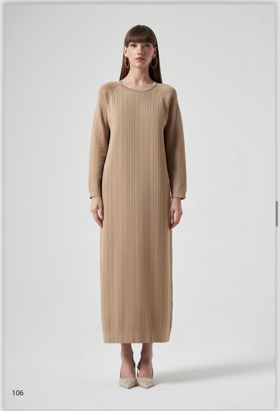 Nuss Dikiş Detaylı Elbise 1414 Mocha