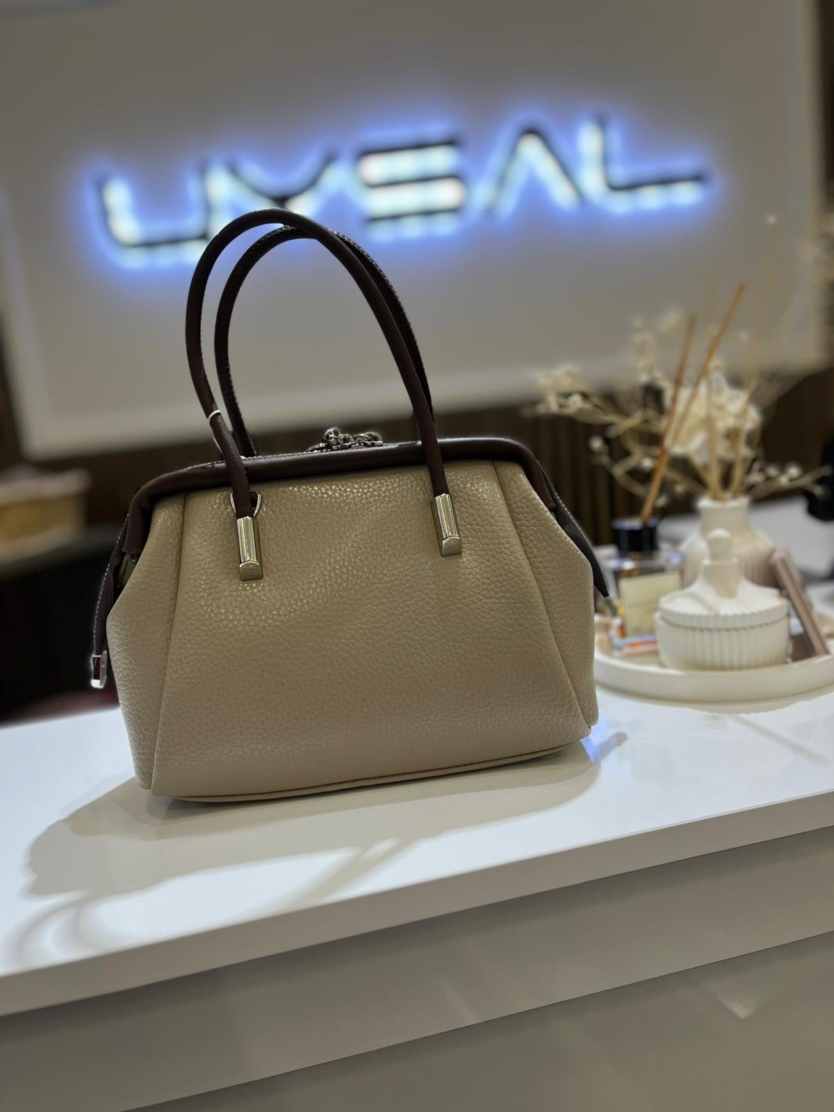 Nas Vintage Kadın Midi Boy El ve Çapraz Çanta Krem Kahve Lopez 1420