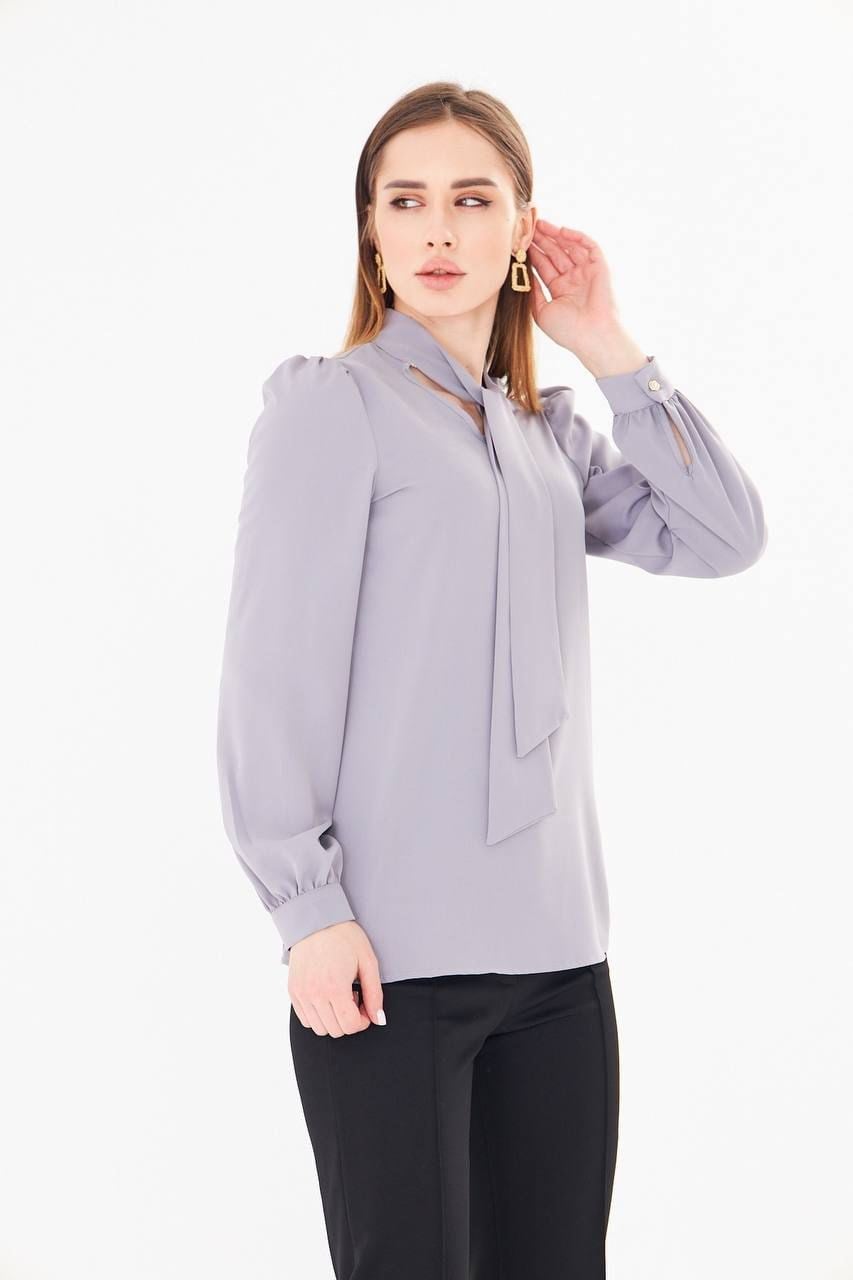 Lovelf Büzgü Kol Fularlı Gömlek Gri