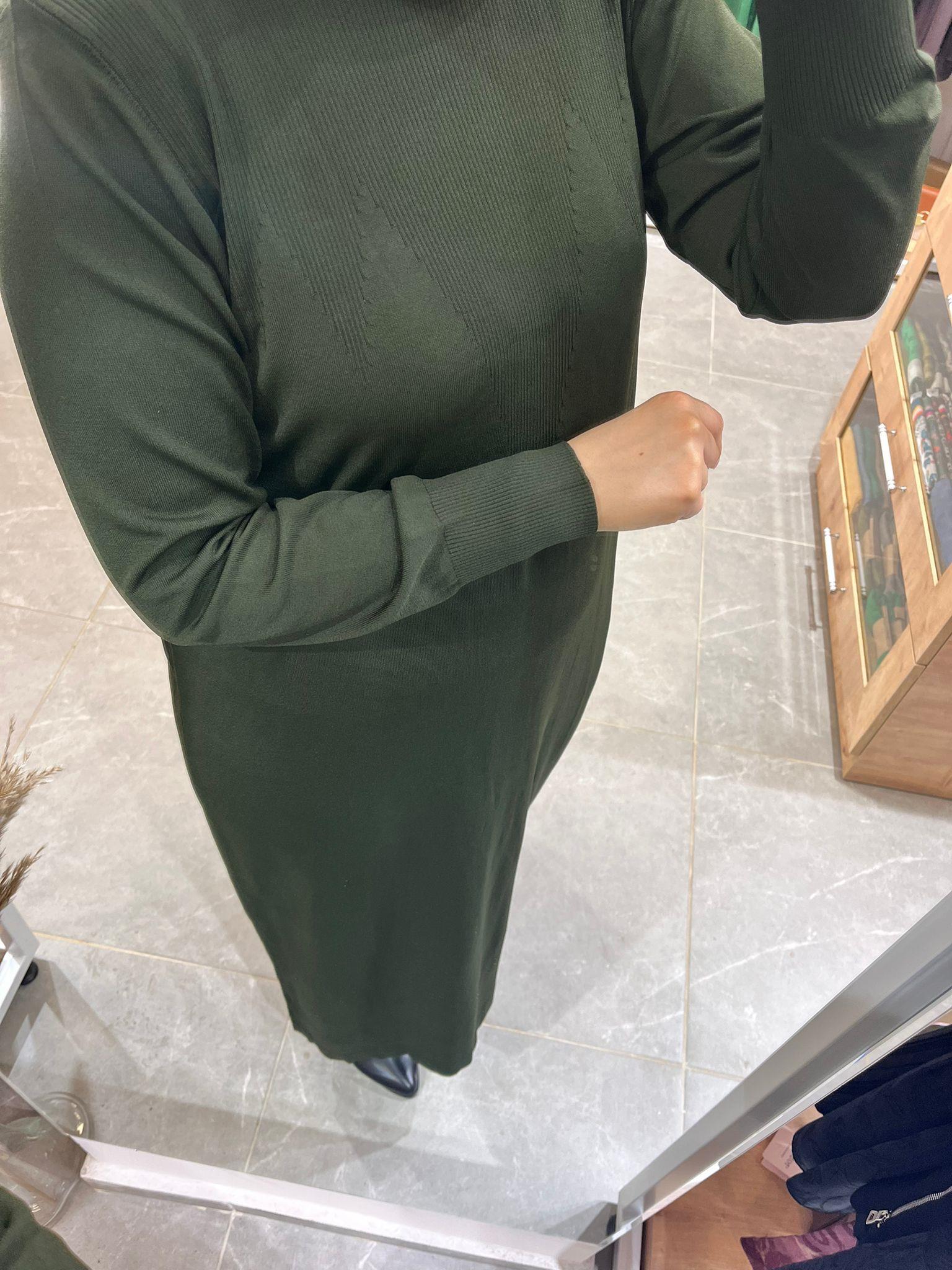 Nuss 1420 Triko Elbise Haki