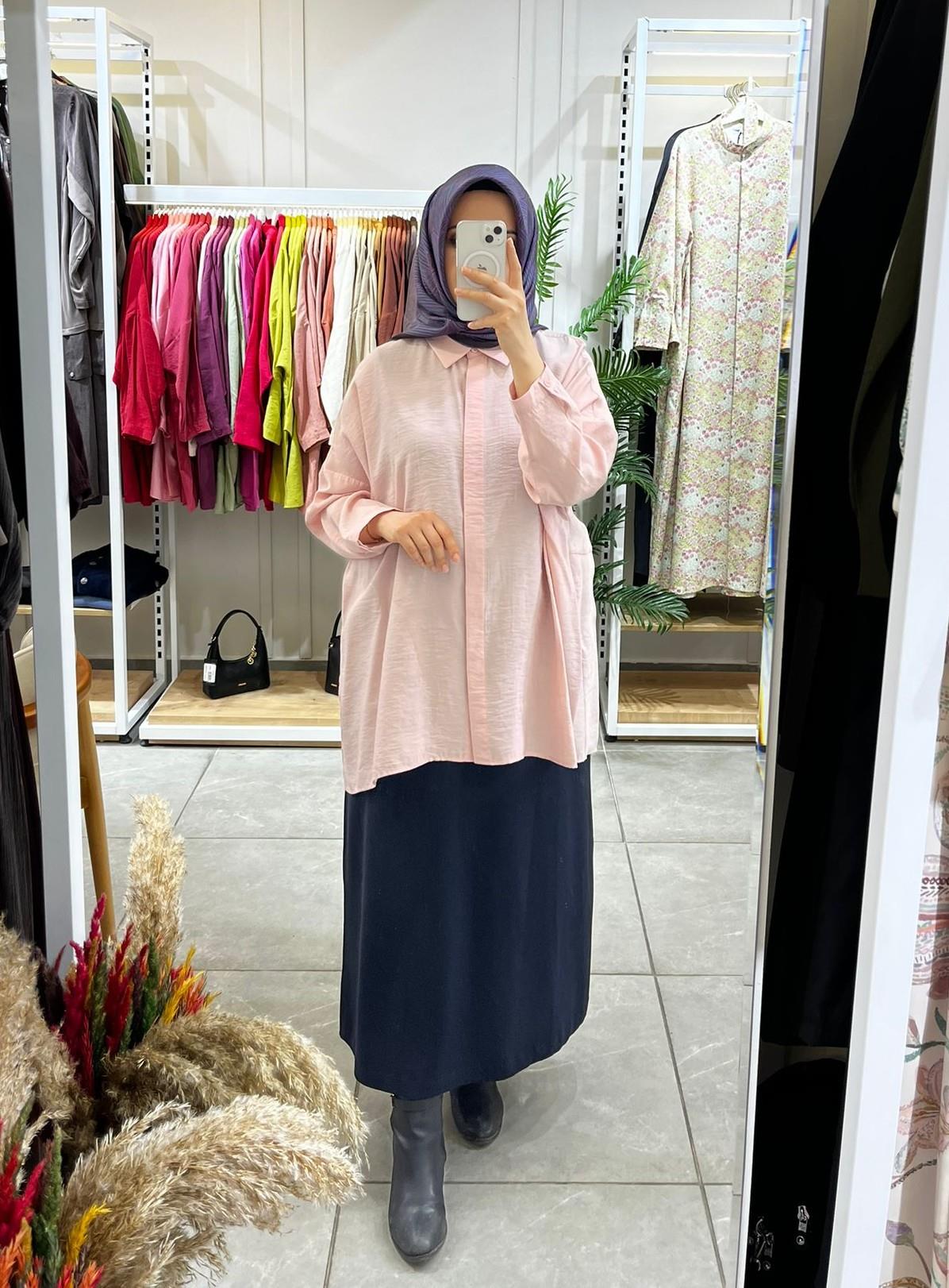Nuss 3001 Oversize Düğmeli Gömlek Pudra