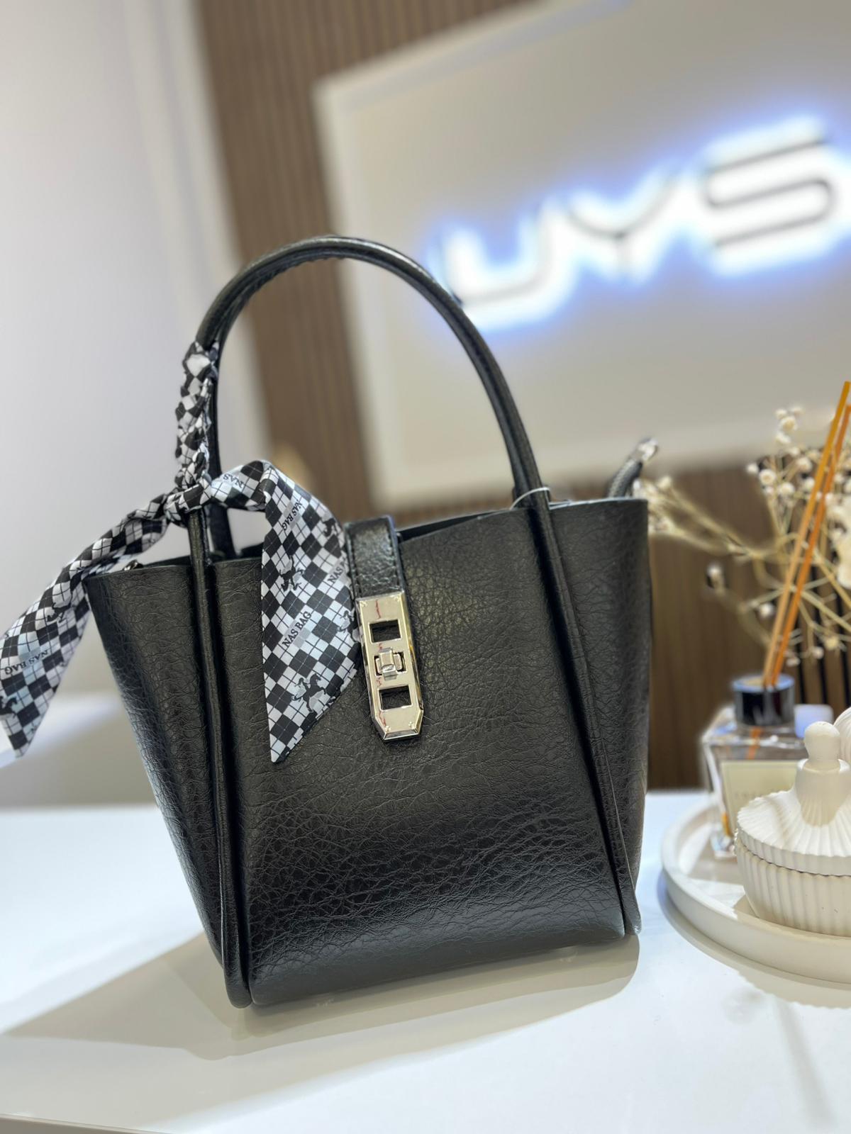 Nas Kadın Fularlı El ve Omuz Çantası Siyah Victoria 1424