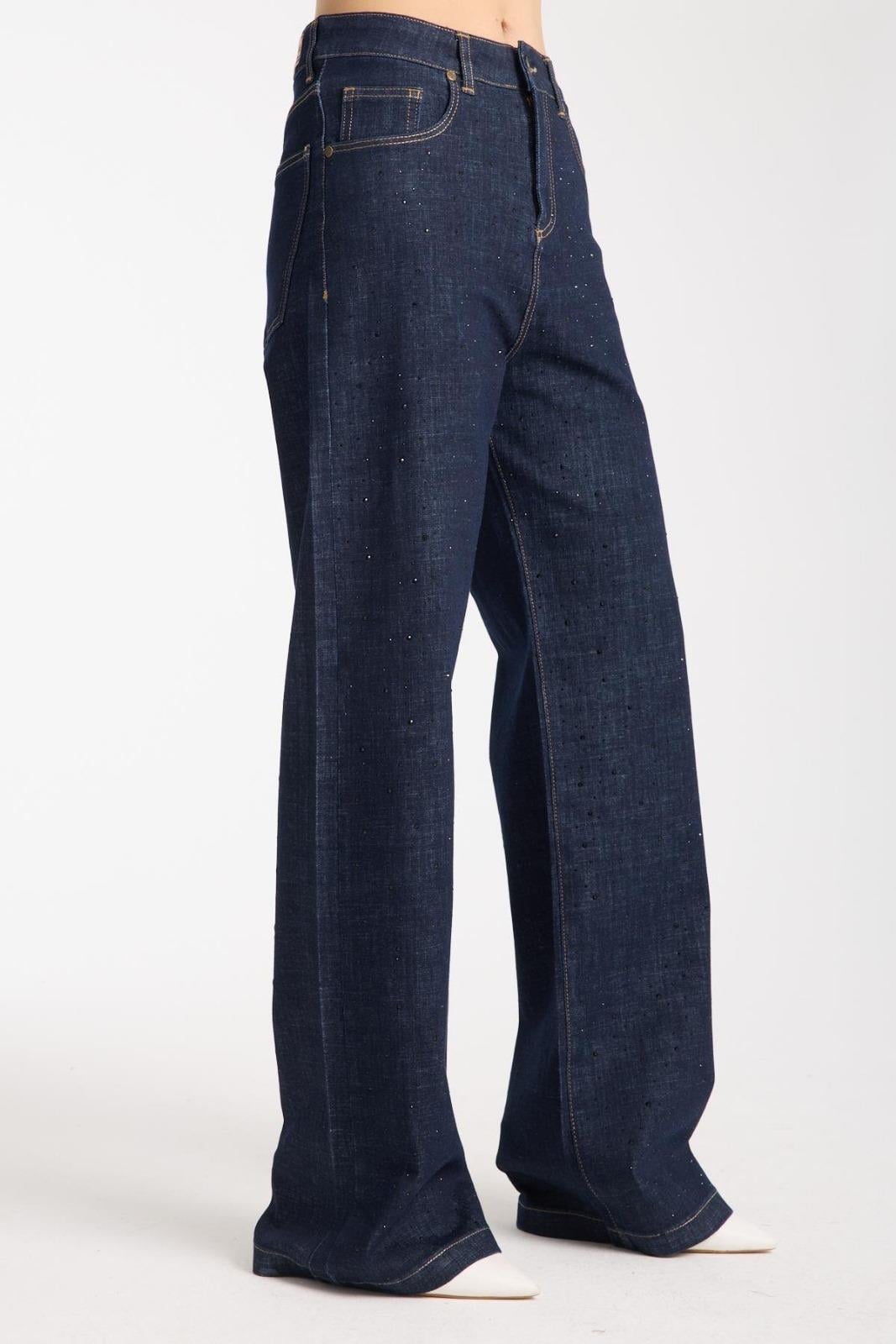 La Carte 8000 Kadın Bol Paça Dökme Taş Jean Mavi