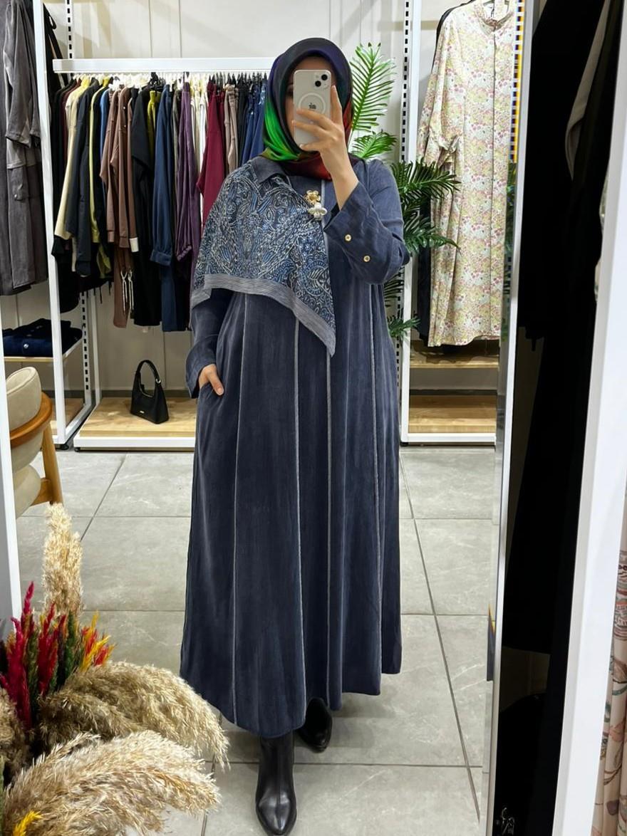 LissMore 6072 Omuz şal Detaylı Elbise Denim