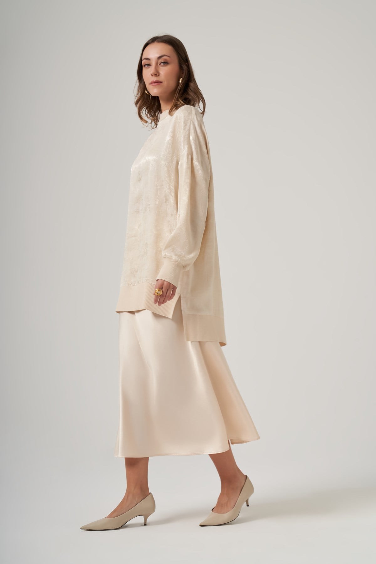 Nuss 3013 Jakar Detay Tunik Krem