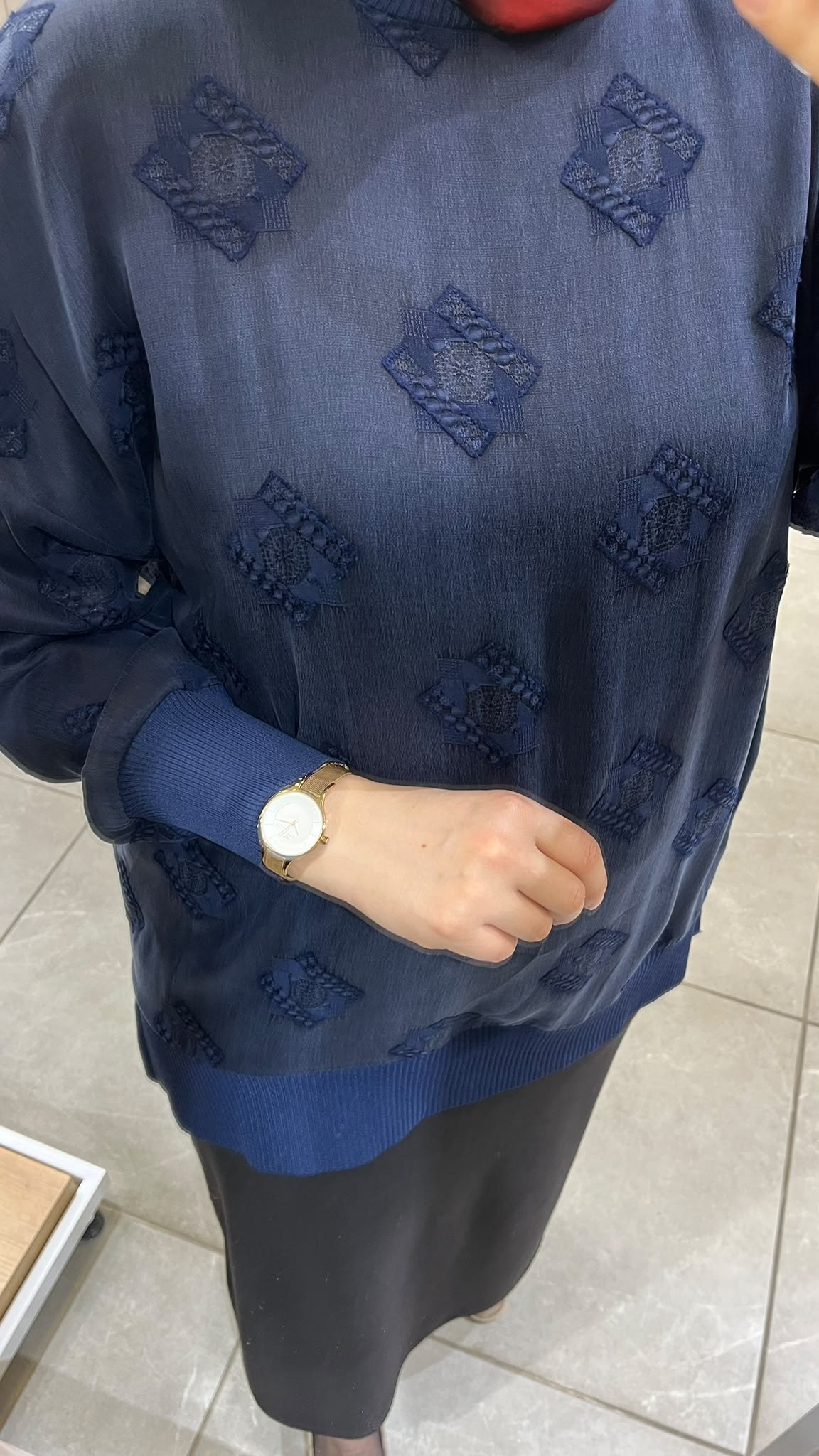 Nuss 3043 Kabartma Desen Tunik Lacivert