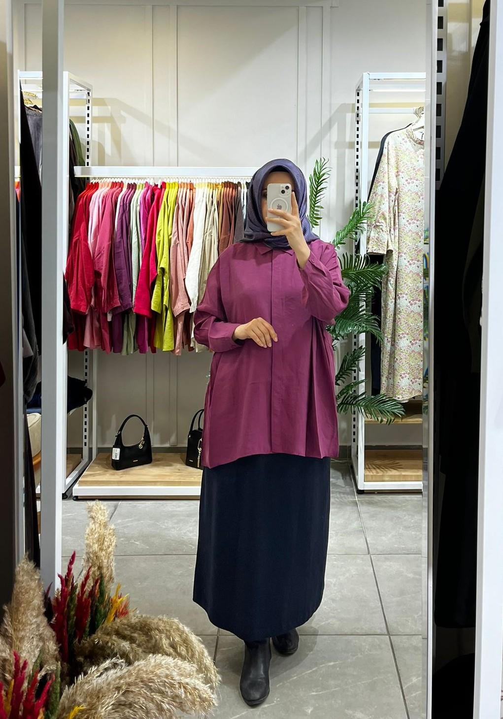 Nuss 3001 Oversize Düğmeli Gömlek Mürdüm