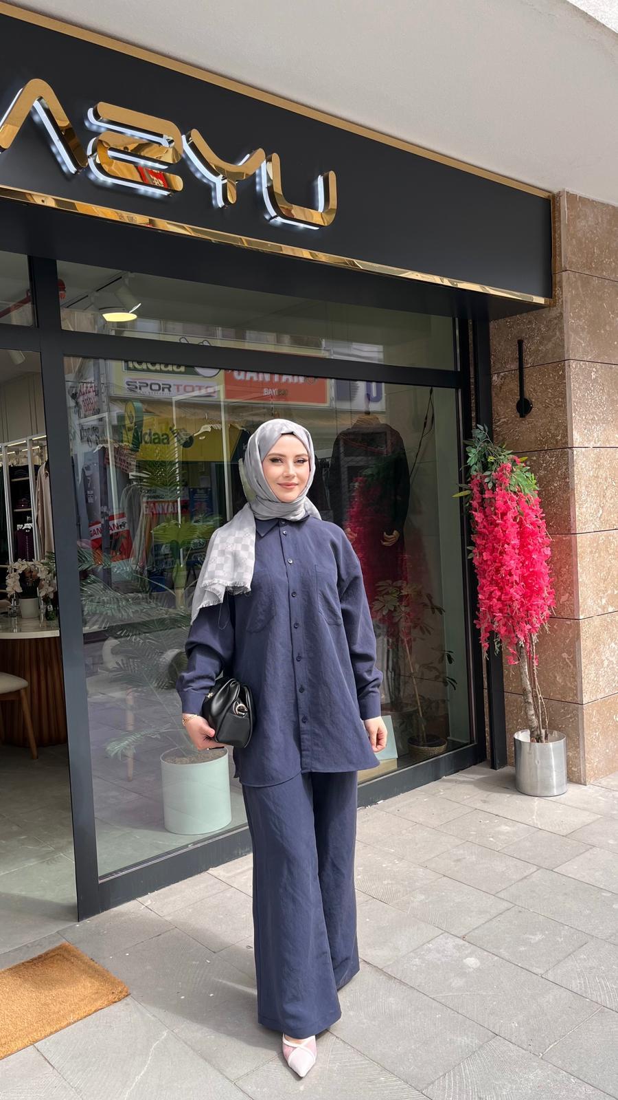 Nuss 1021 Kendinden Çizgili Pantolonlu Takım Lacivert