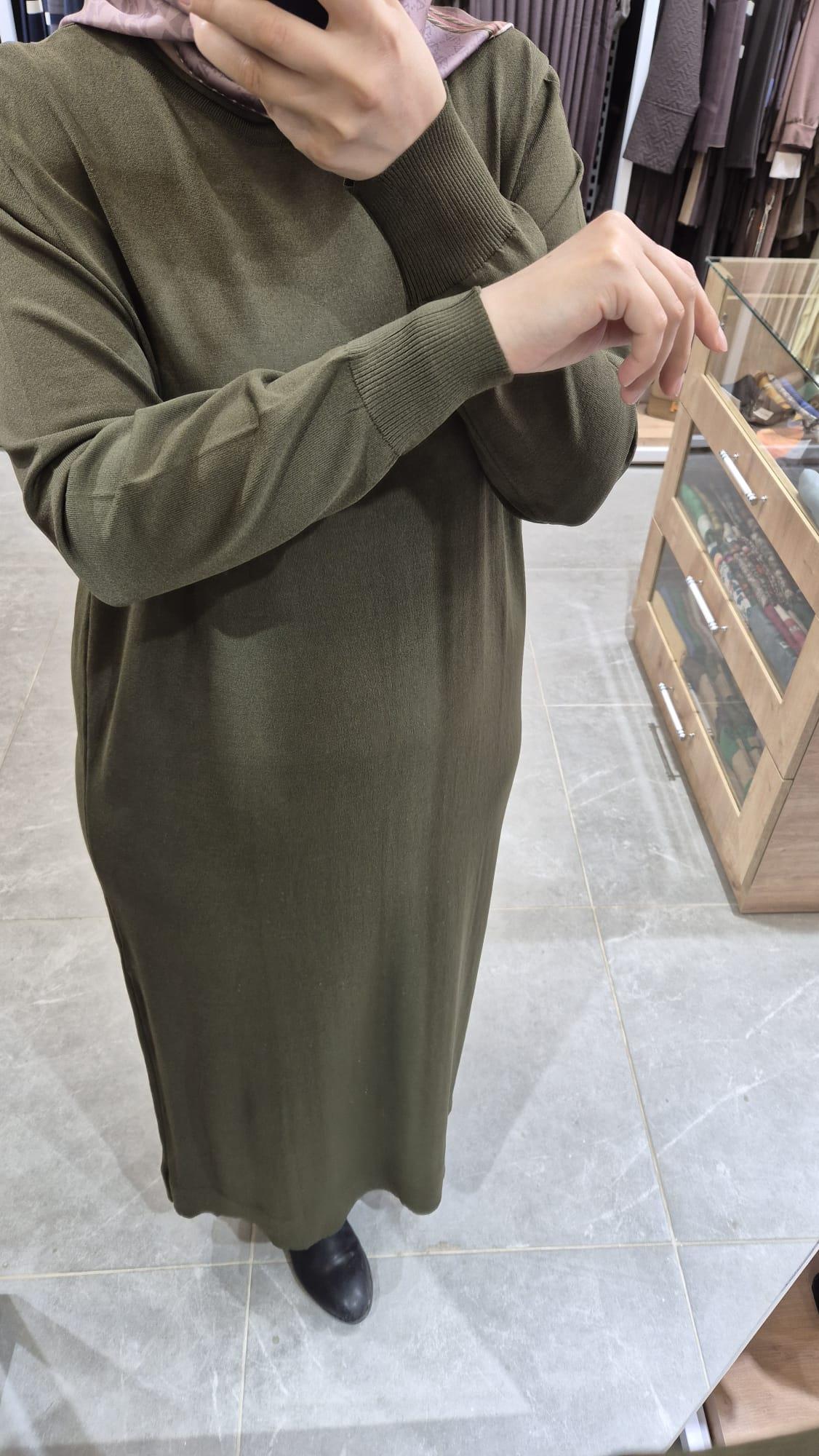 Nurcan Çetin Düz Triko Elbise 019 Haki