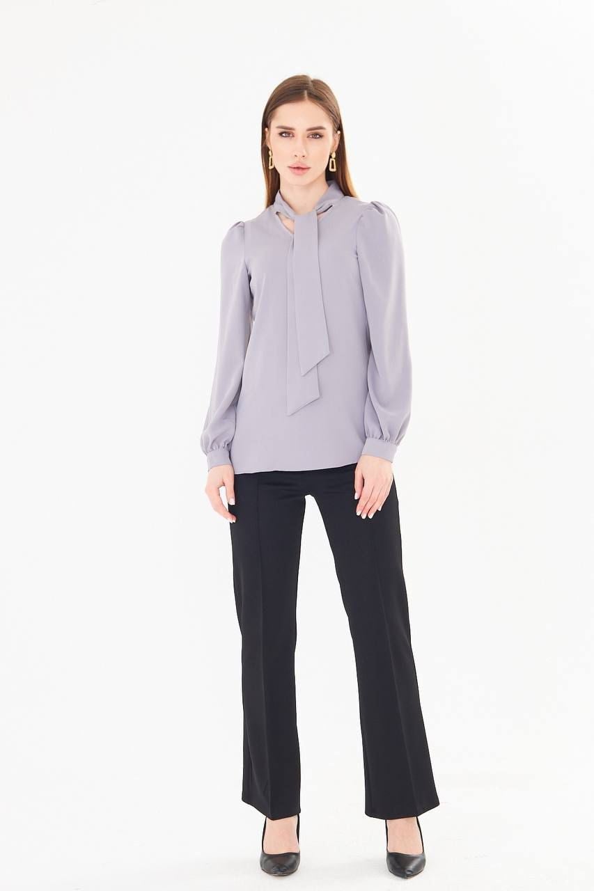 Lovelf Büzgü Kol Fularlı Gömlek Gri