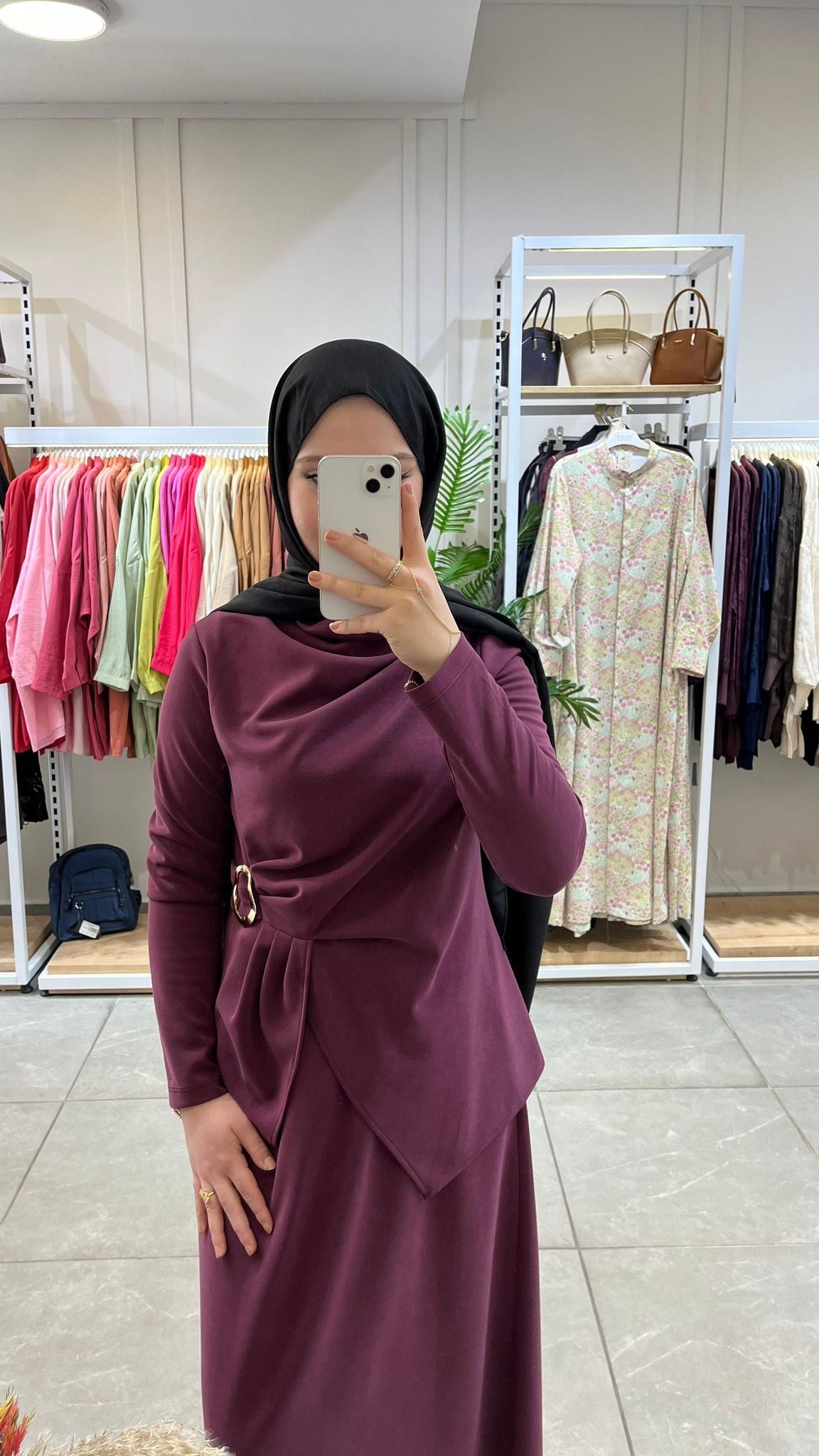 Nuss 1080 Gold Toka Detaylı Drapeli Balıkçı Yaka Etekli Takım Mürdüm