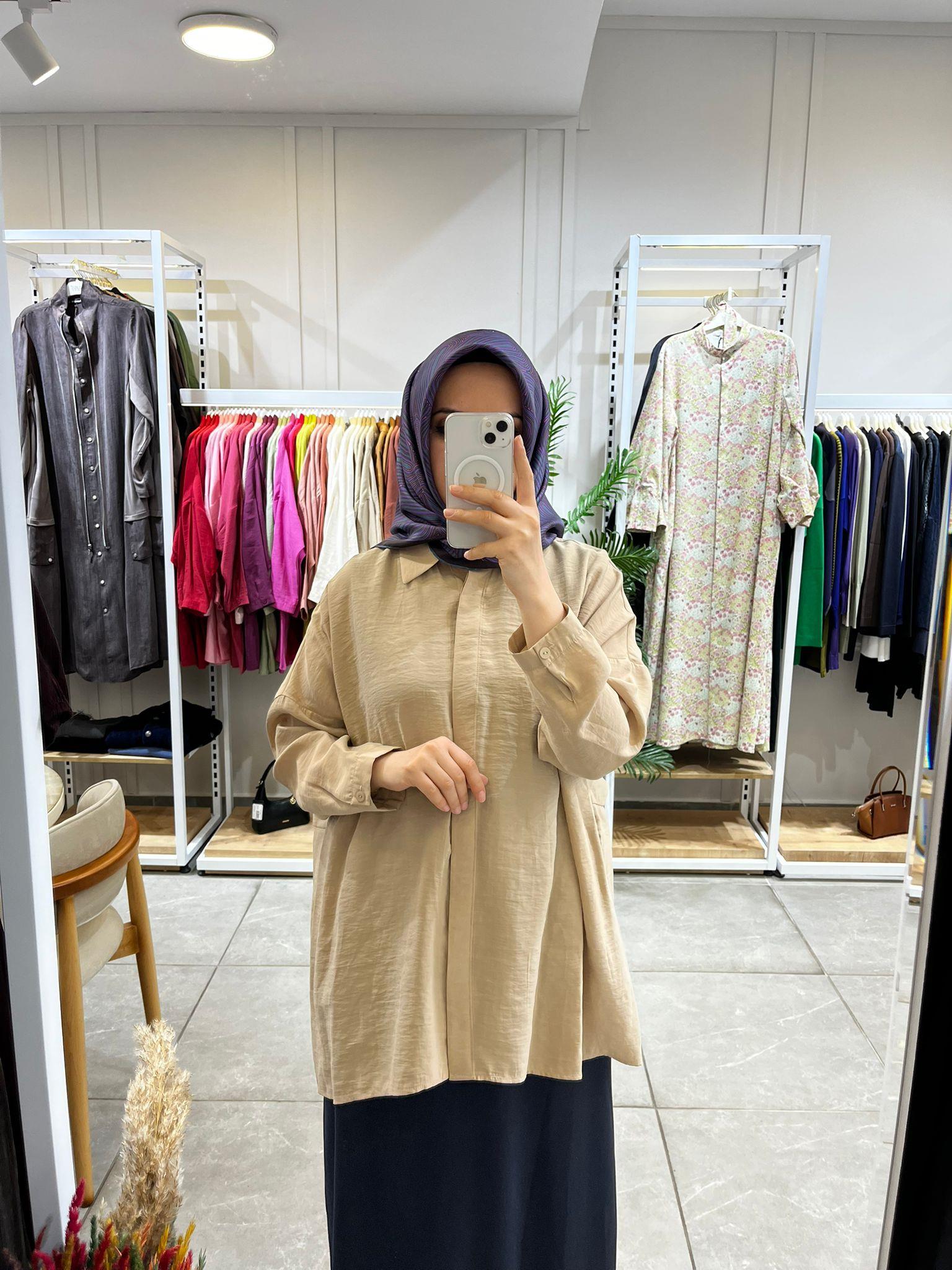 Nuss 3001 Oversize Düğmeli Gömlek Latte