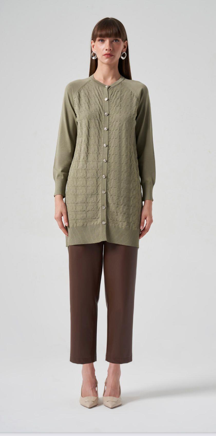 Nuss Kazayağı Desenli Hırka 1111 Çağla