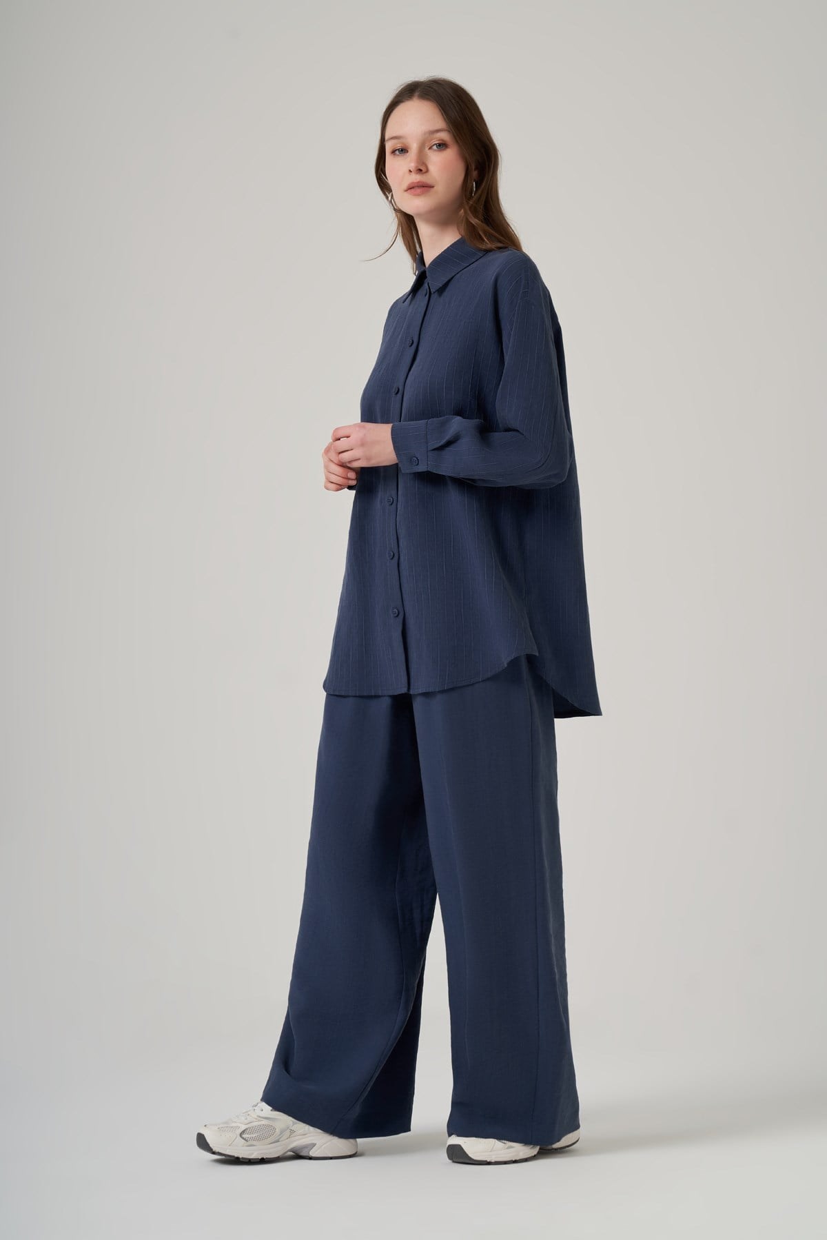 Nuss 1081 Kendinden Çİzgili Pantolonlu Takım Dark İndigo