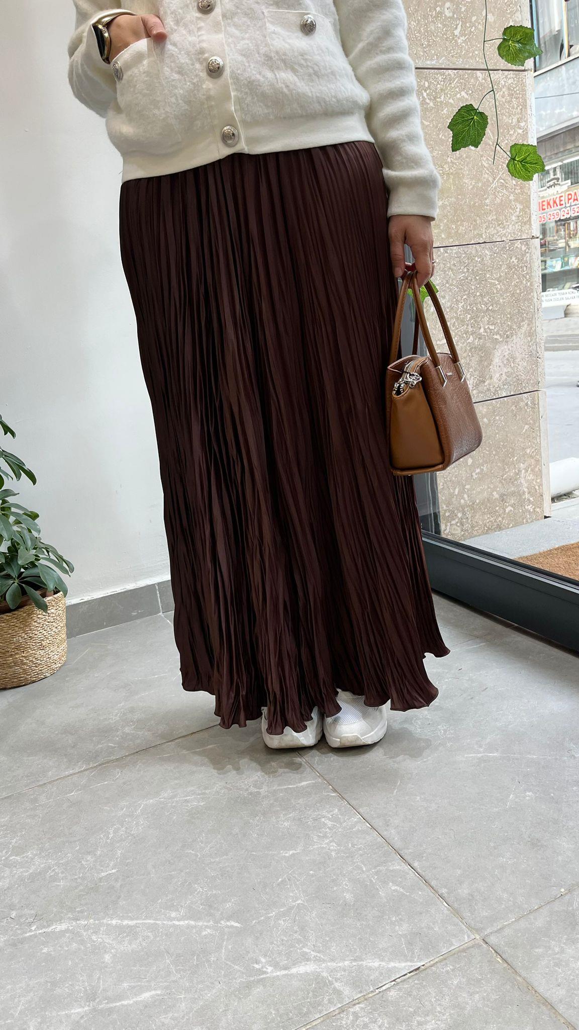 Yusuf Özdemir Desenli Etek Kahve