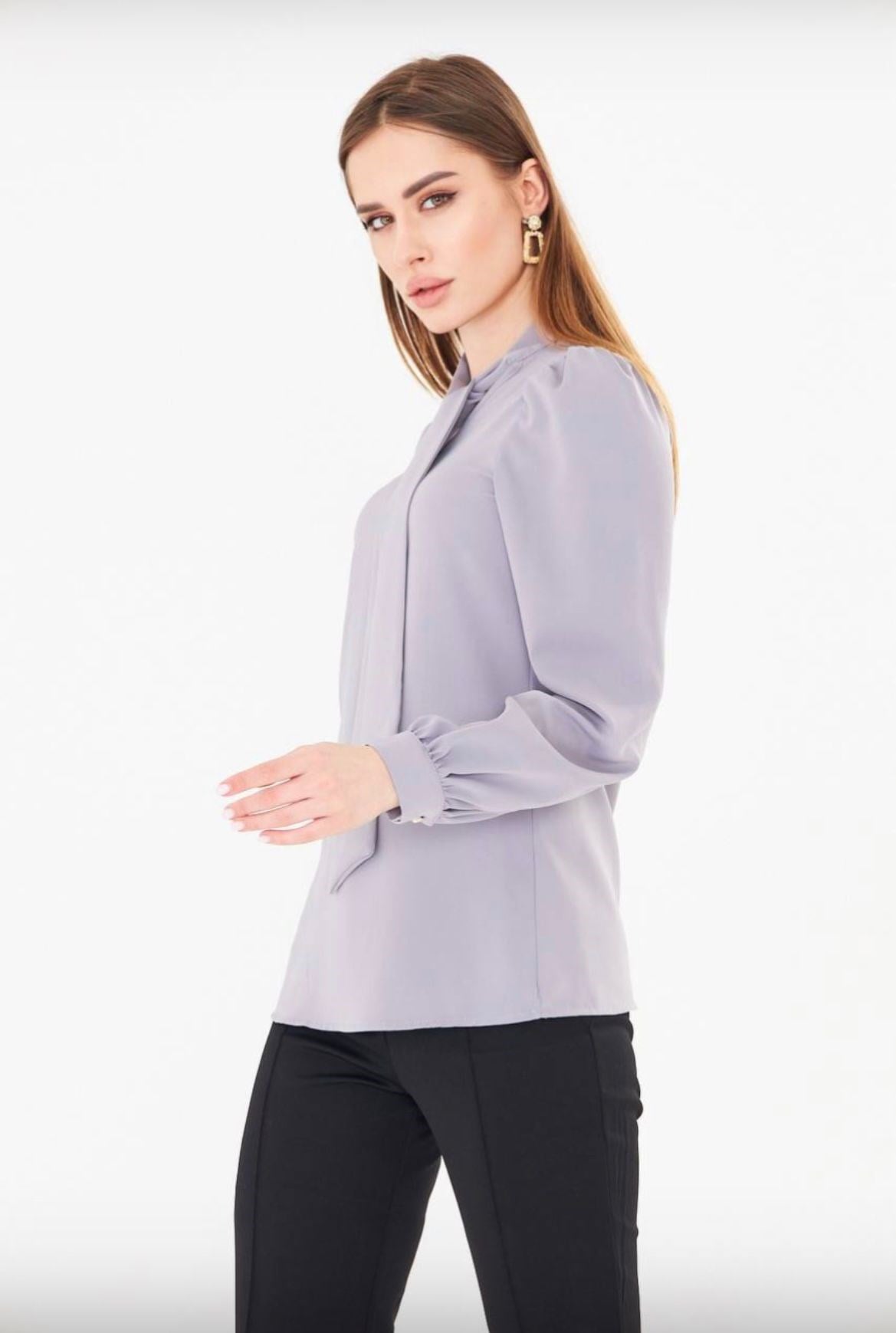 Lovelf Büzgü Kol Fularlı Gömlek Gri