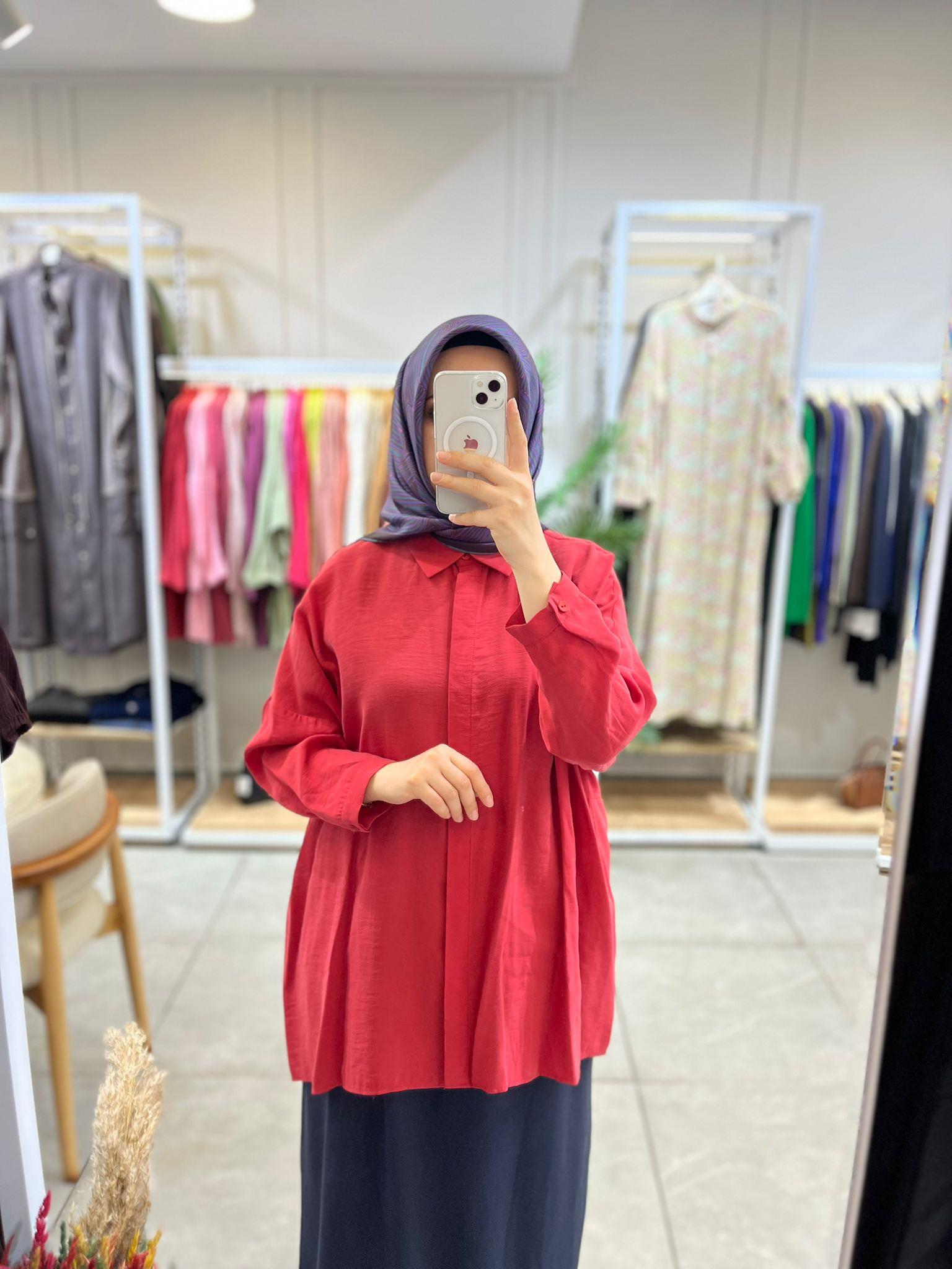 Nuss 3001 Oversize Düğmeli Gömlek Kırmızı