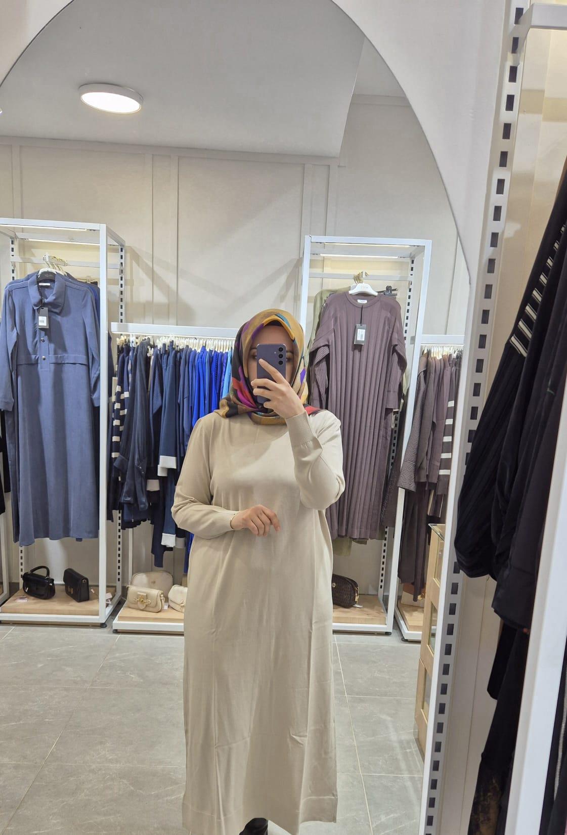 Nurcan Çetin Düz Triko Elbise 019 Bej