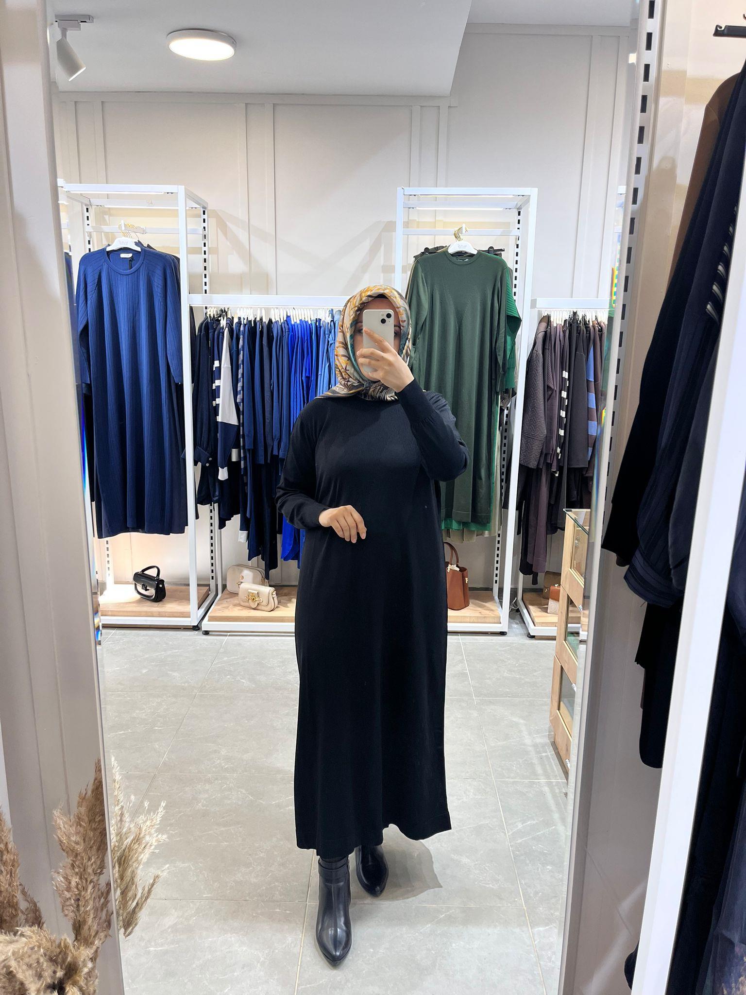 Nuss 1420 Triko Elbise Siyah