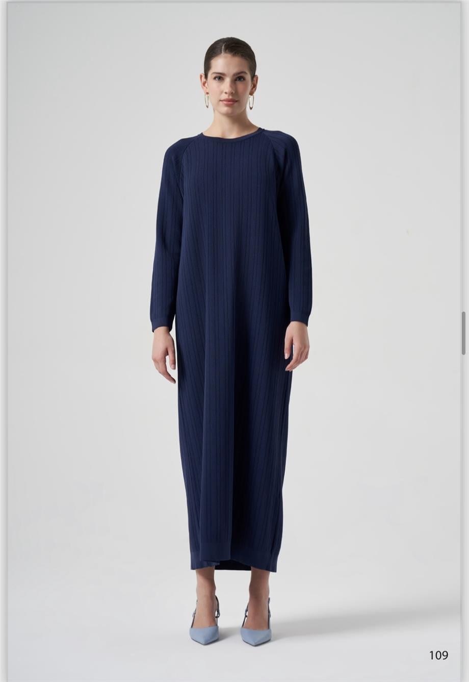 Nuss Dikiş Detaylı Elbise 1414 Lacivert