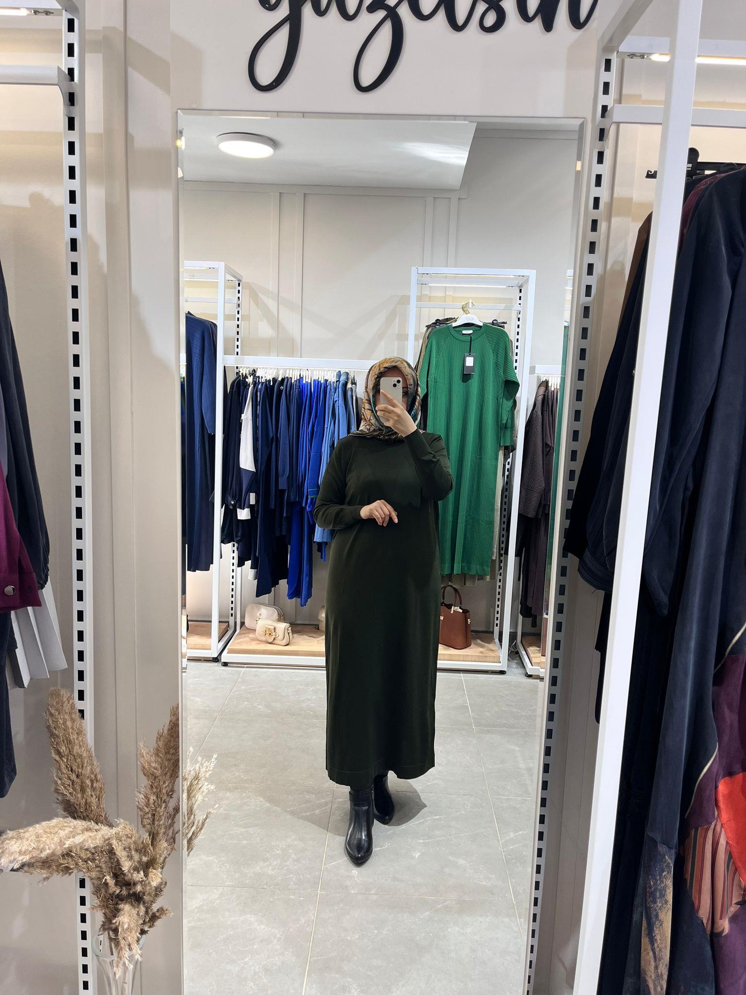 Nuss 1420 Triko Elbise Haki