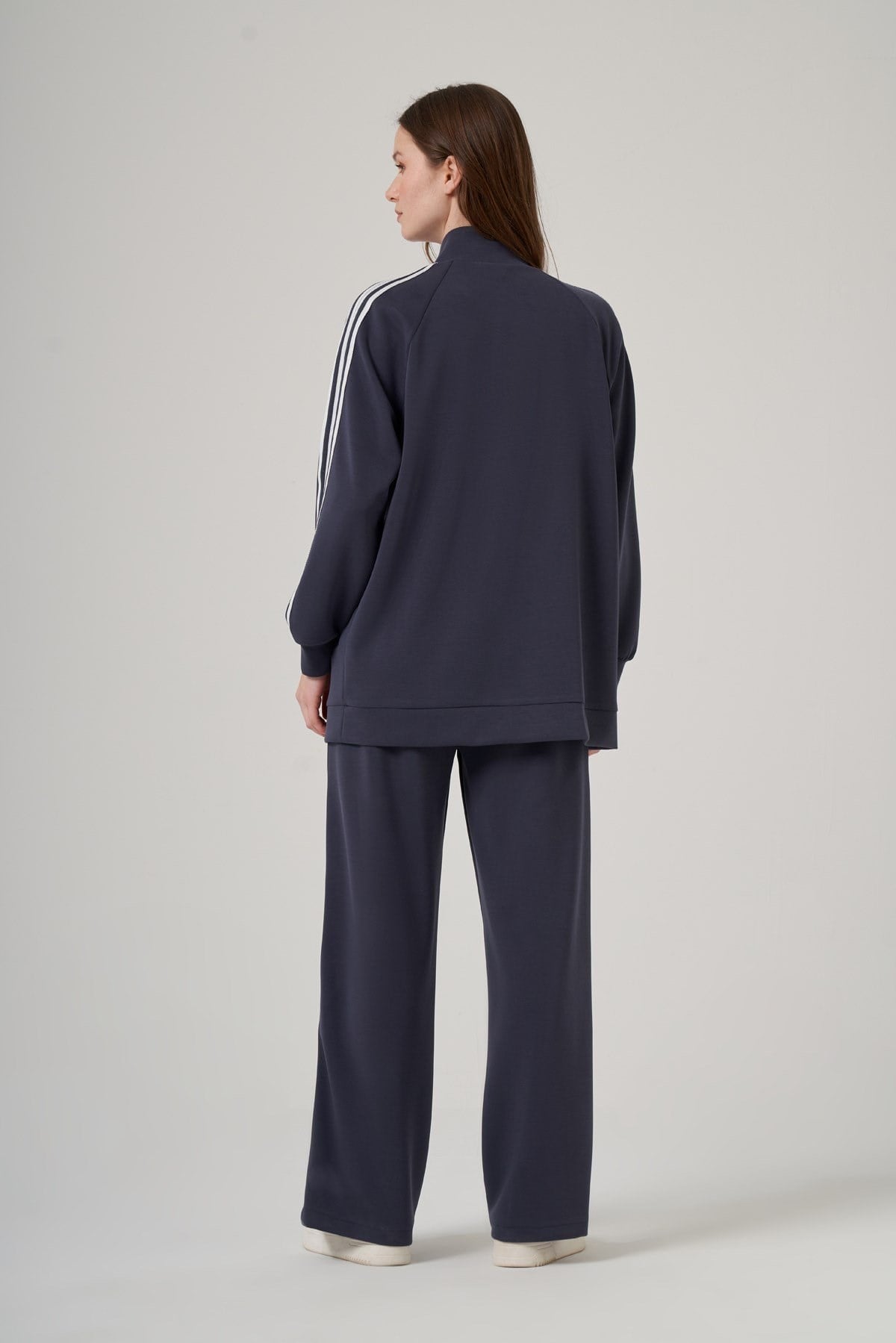 Nuss 1092 Şerit Detaylı Önden Full Fermuarlı Pantolonlu Takım Lacivert