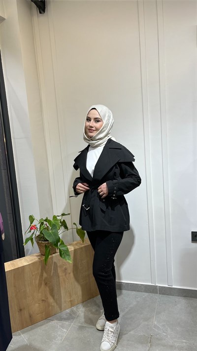 La Carte Yandan Damla Taş İşlemeli Mom Jeans Pantolon YT Siyah 0291