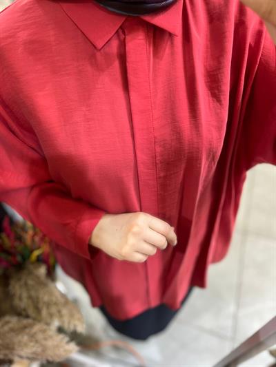 Nuss 3001 Oversize Düğmeli Gömlek Kırmızı