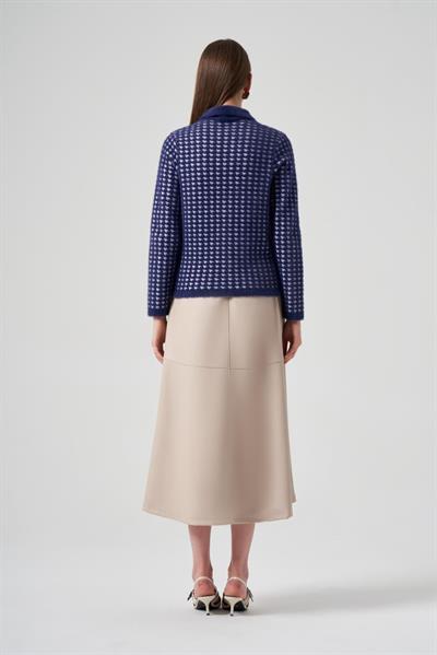 Nuss Kazayağı Desenli Hırka 7007 Lacivert