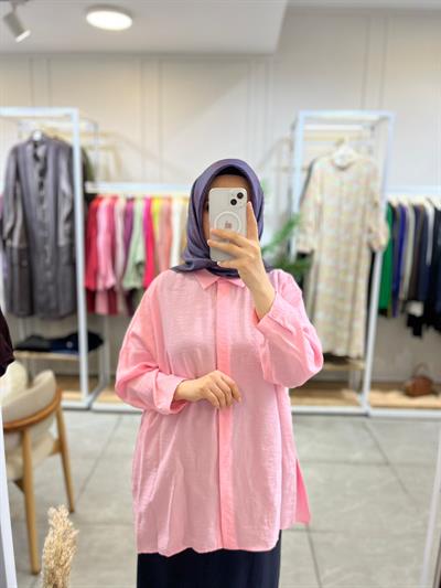 Nuss 3001 Oversize Düğmeli Gömlek Şeker Pembe