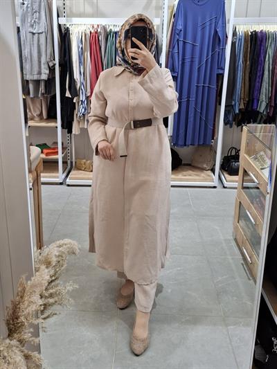 Nurcan Çetin Kemeli Uzun Tunik Gömlek Taş 25442