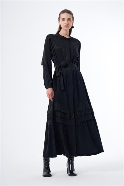 Misswhence Güpürlü Cupro Jakar Pardesü 36528 Siyah