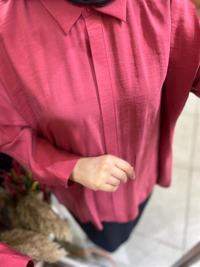 Nuss 3001 Oversize Düğmeli Gömlek Red Plum