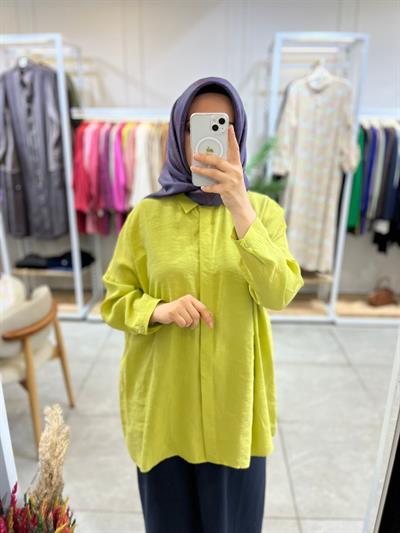 Nuss 3001 Oversize Düğmeli Gömlek Lime