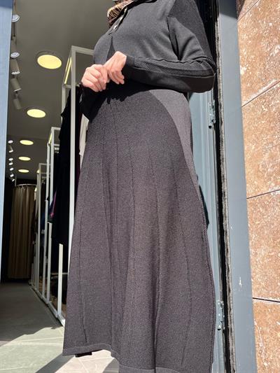 Nuss 1423 Polo Yaka Desenli Triko Elbise Siyah