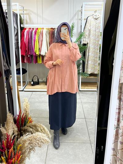 Nuss 3001 Oversize Düğmeli Gömlek Nude