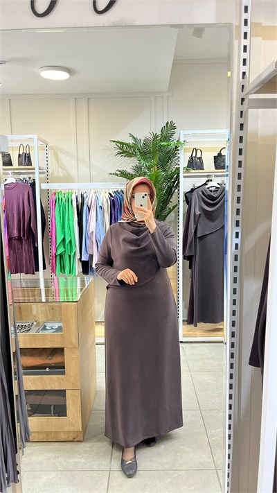Nuss Drapeli Balıkçı Yaka Elbise Ns-27K2044 Kahve