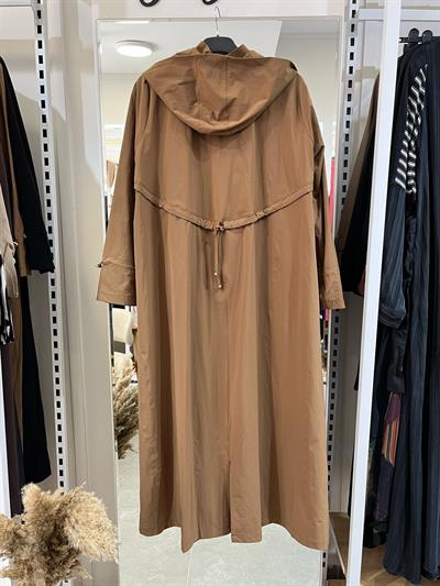 Fatma Danışman Fermuarlı Kapşonlu Trenç Taba 4456